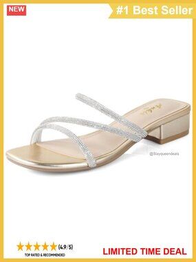 Ankis Low Block Heel Strappy Square Open Toe Slide Sandals Women 1 Inch